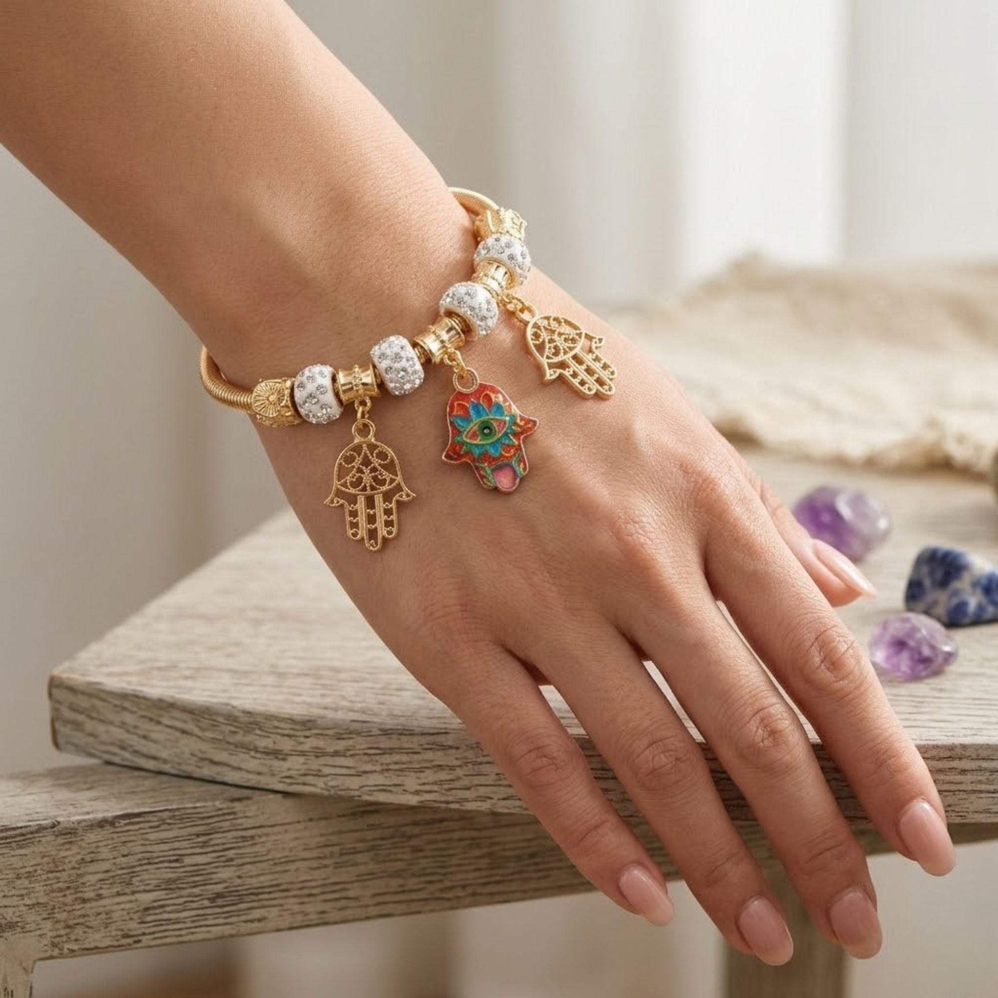 2.2" Diameter Protective Hamsa & Evil Eye Charm Bracelet product image 6