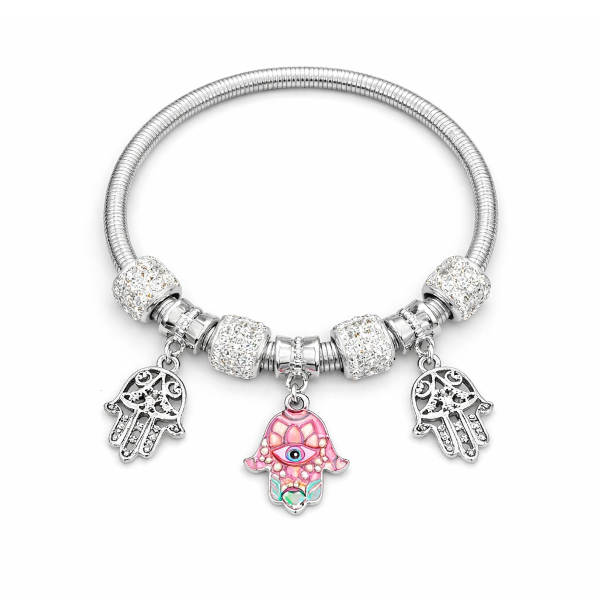 2.2" Diameter Protective Hamsa & Evil Eye Charm Bracelet size and feature image