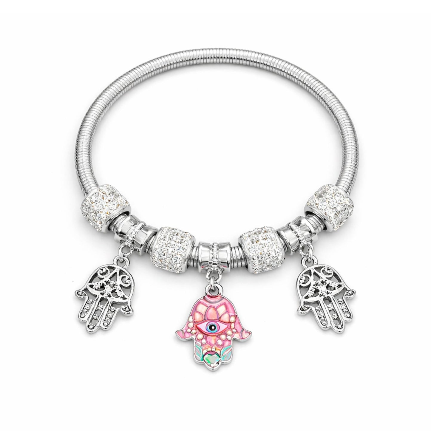 2.2" Diameter Protective Hamsa & Evil Eye Charm Bracelet size and feature image