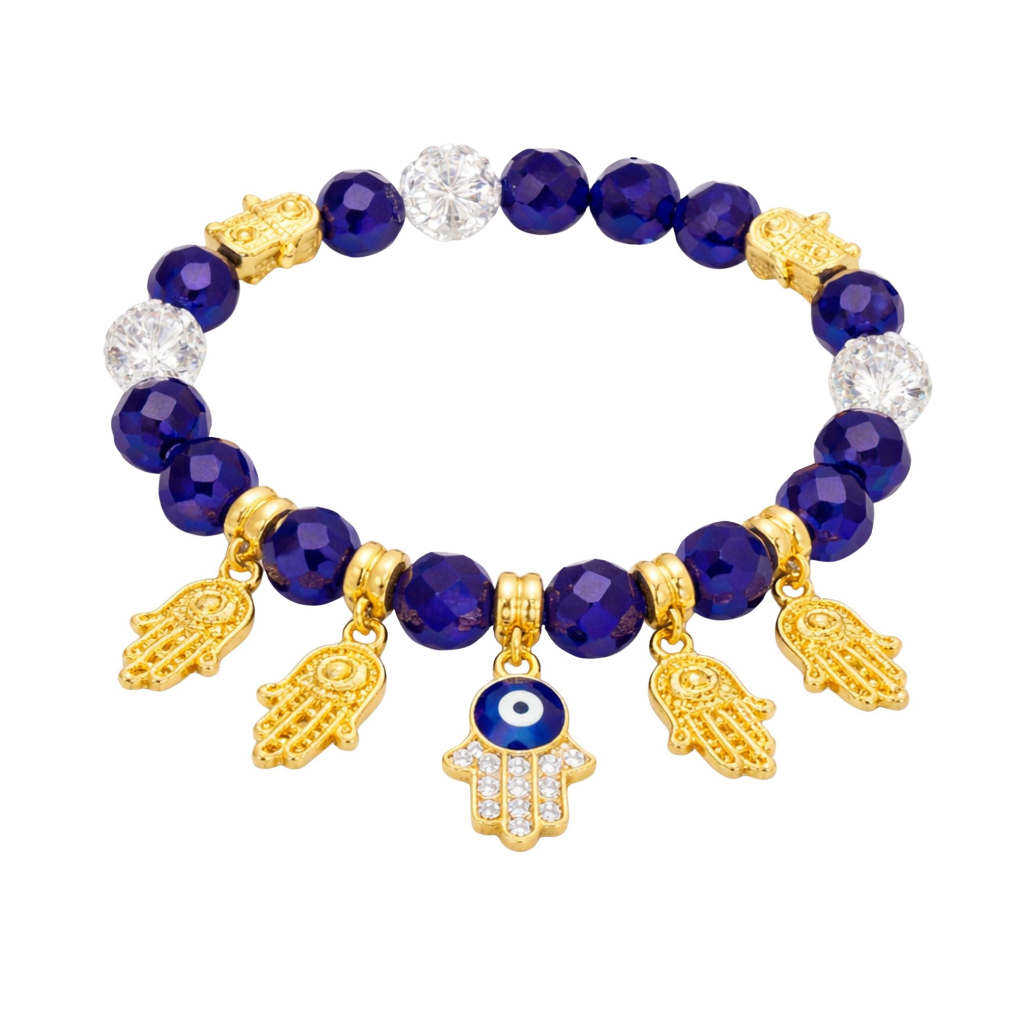 Crystal Beaded Bracelet Hamsa Hand Evil Eye Charm Gold Tone product image 7