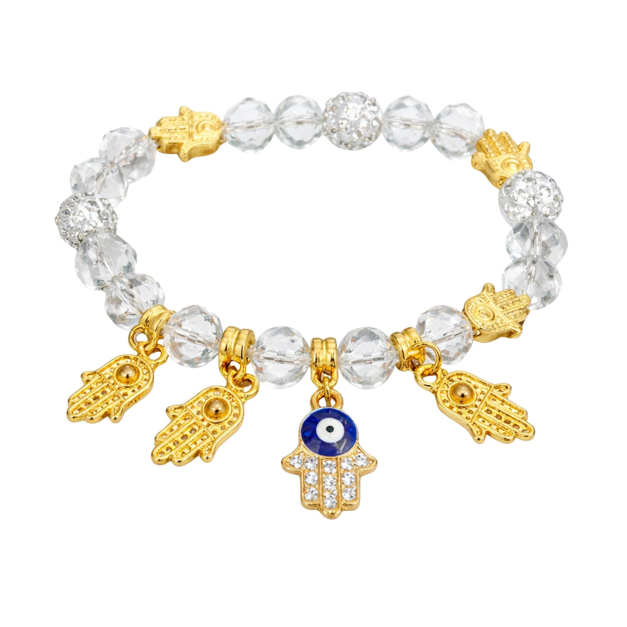 Crystal Beaded Bracelet Hamsa Hand Evil Eye Charm Gold Tone product image 10