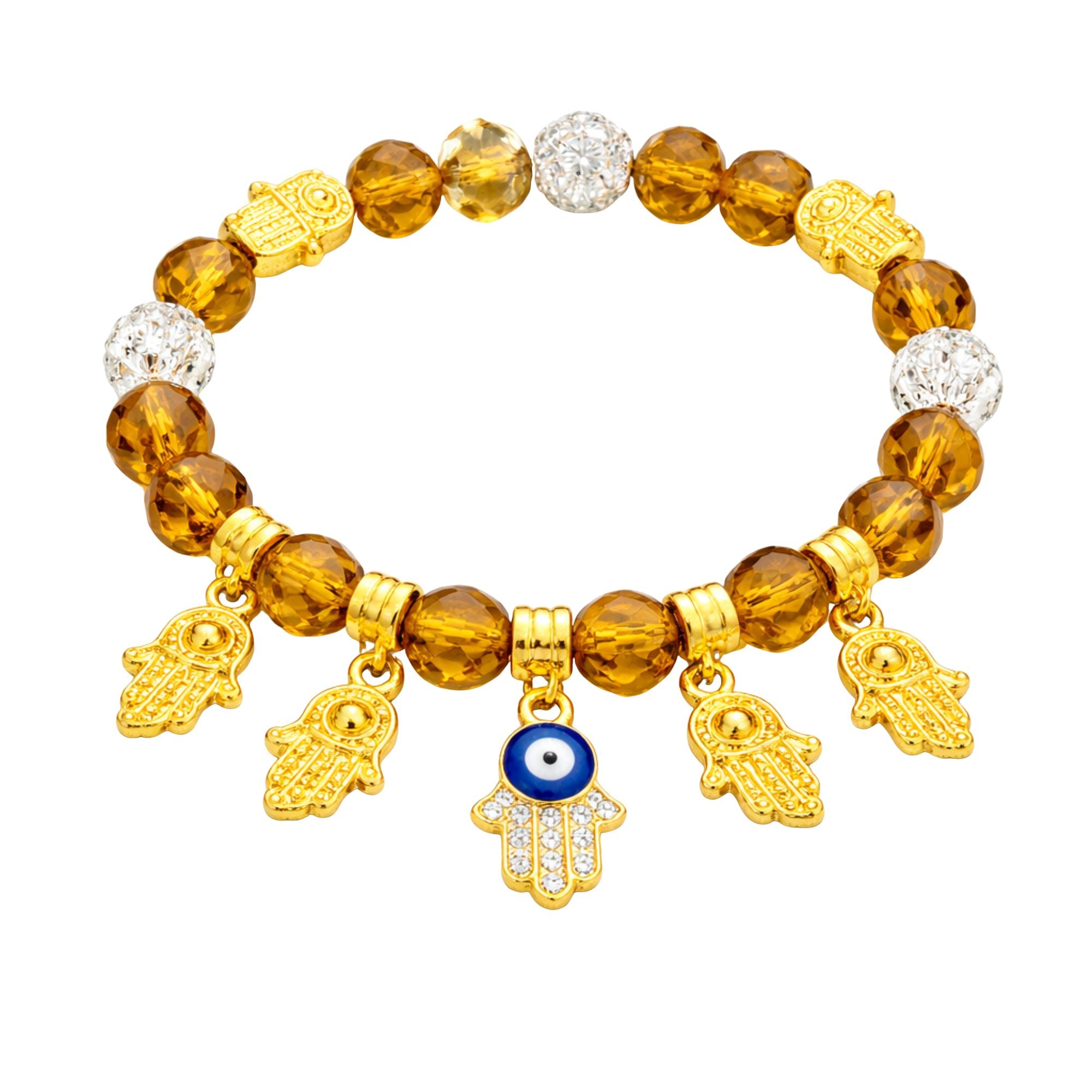 Crystal Beaded Bracelet Hamsa Hand Evil Eye Charm Gold Tone product image 26