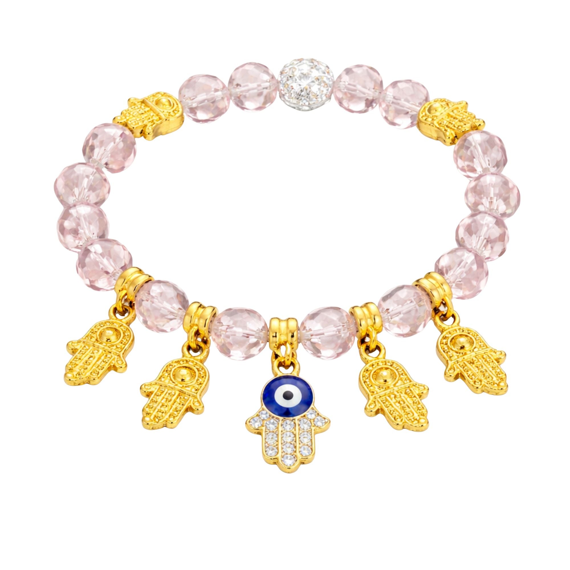 Crystal Beaded Bracelet Hamsa Hand Evil Eye Charm Gold Tone product image 16