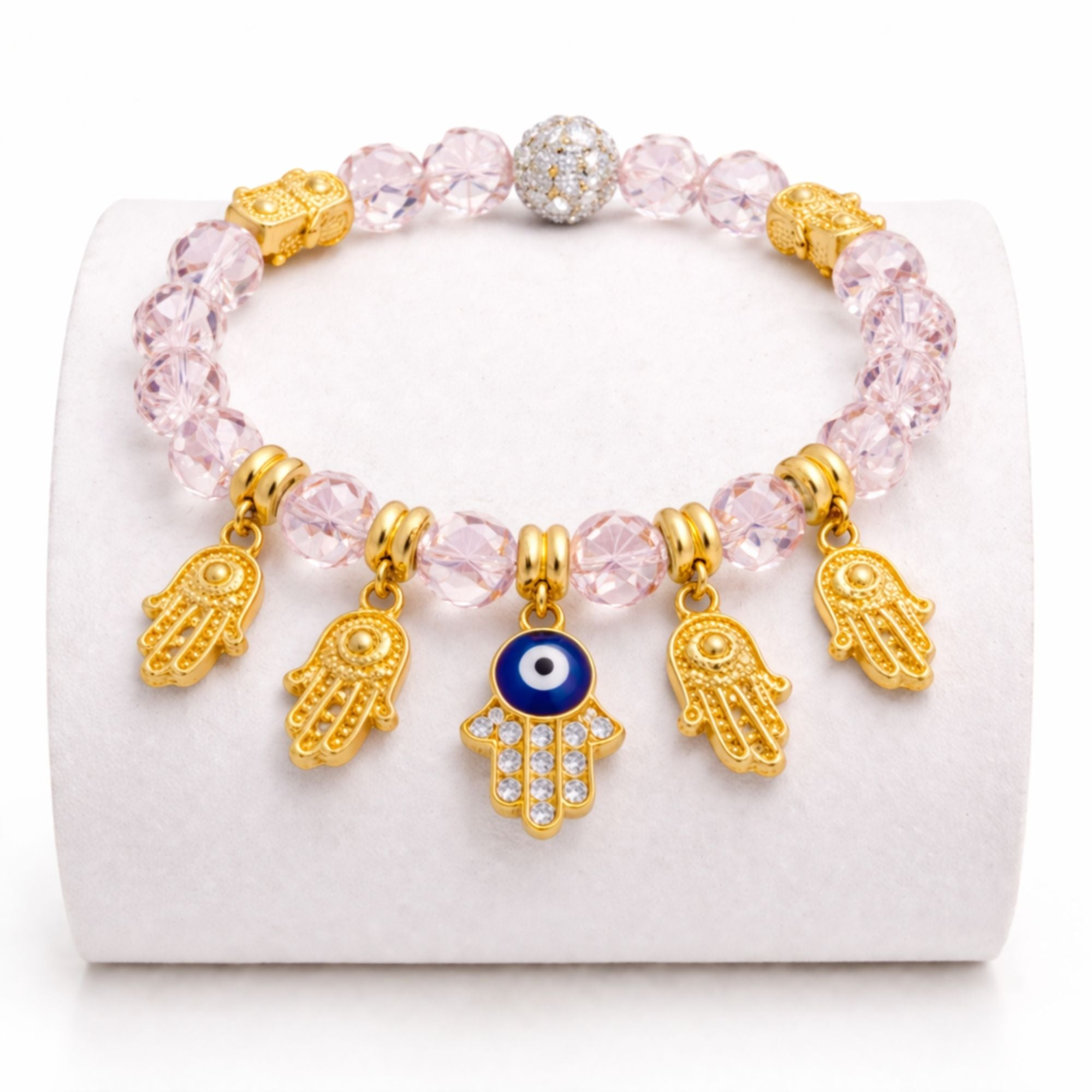 Crystal Beaded Bracelet Hamsa Hand Evil Eye Charm Gold Tone product image 17