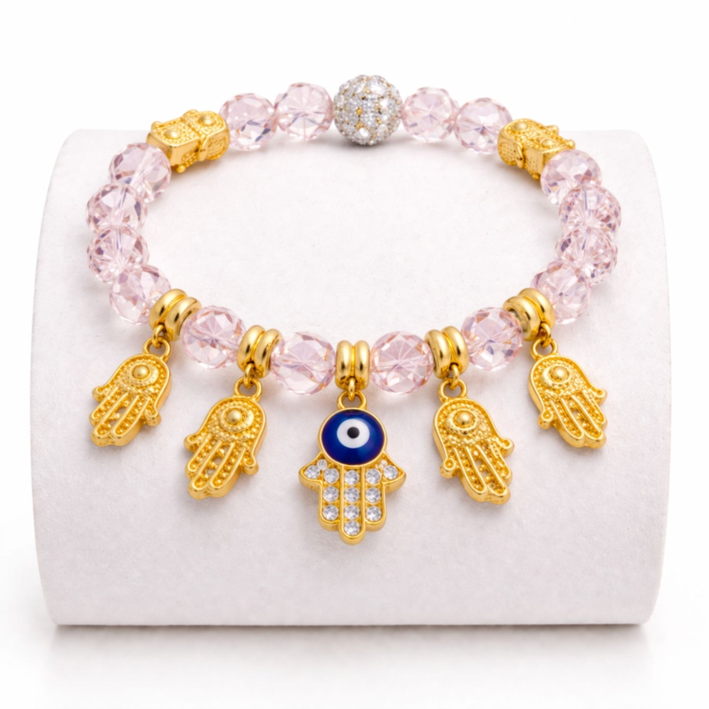 Crystal Beaded Bracelet Hamsa Hand Evil Eye Charm Gold Tone product image 17