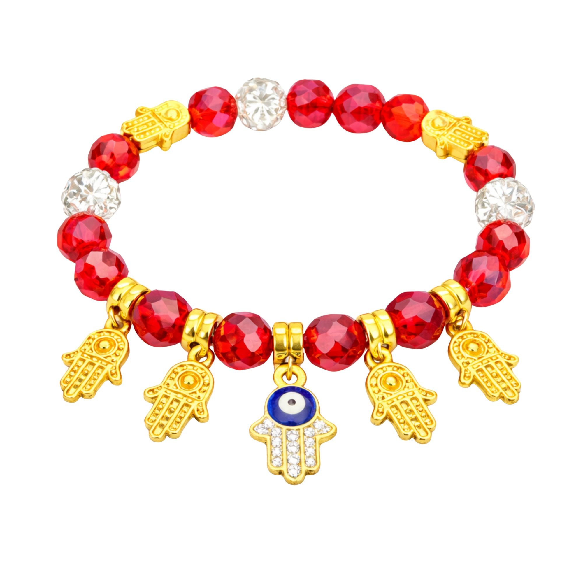 Crystal Beaded Bracelet Hamsa Hand Evil Eye Charm Gold Tone product image 19