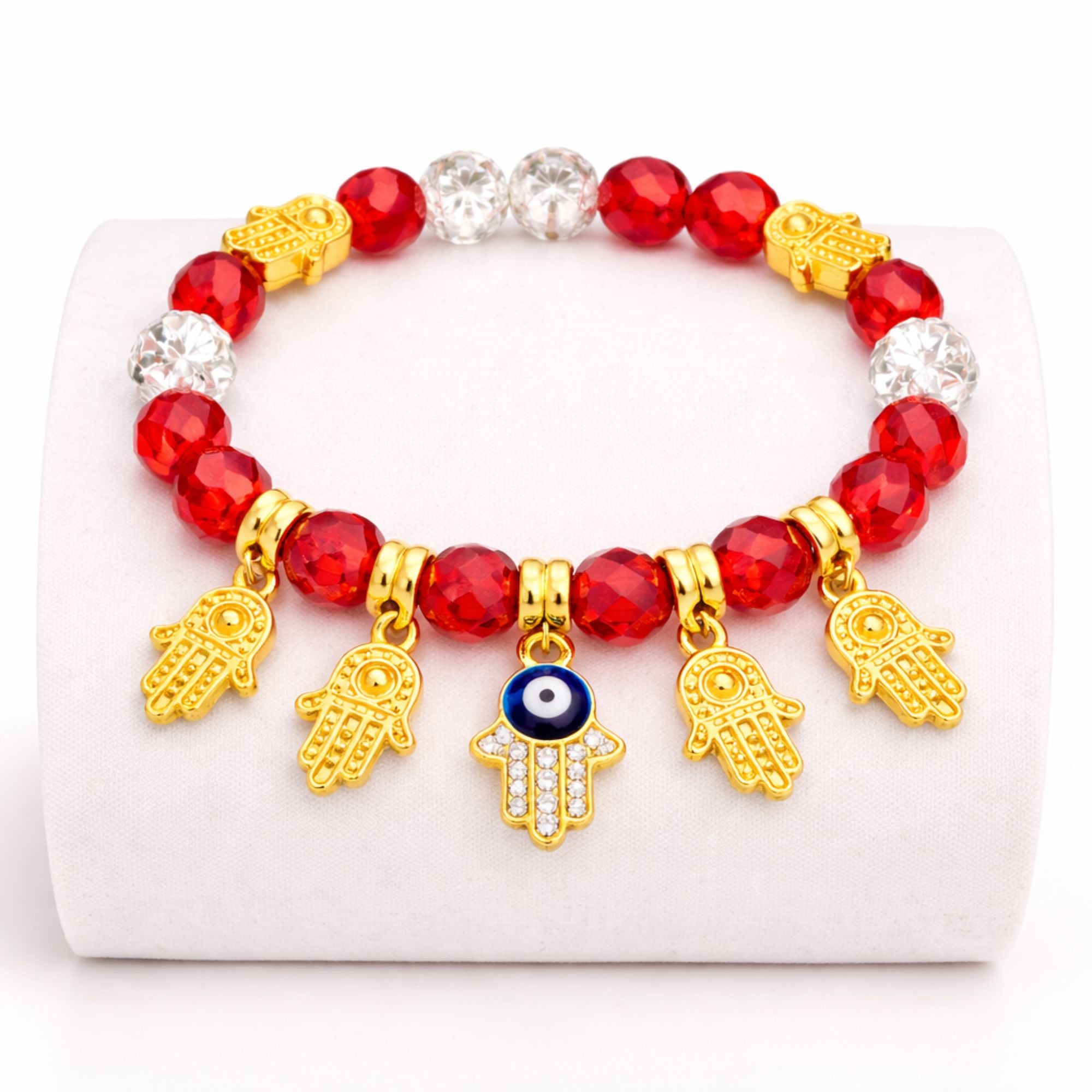 Crystal Beaded Bracelet Hamsa Hand Evil Eye Charm Gold Tone product image 20