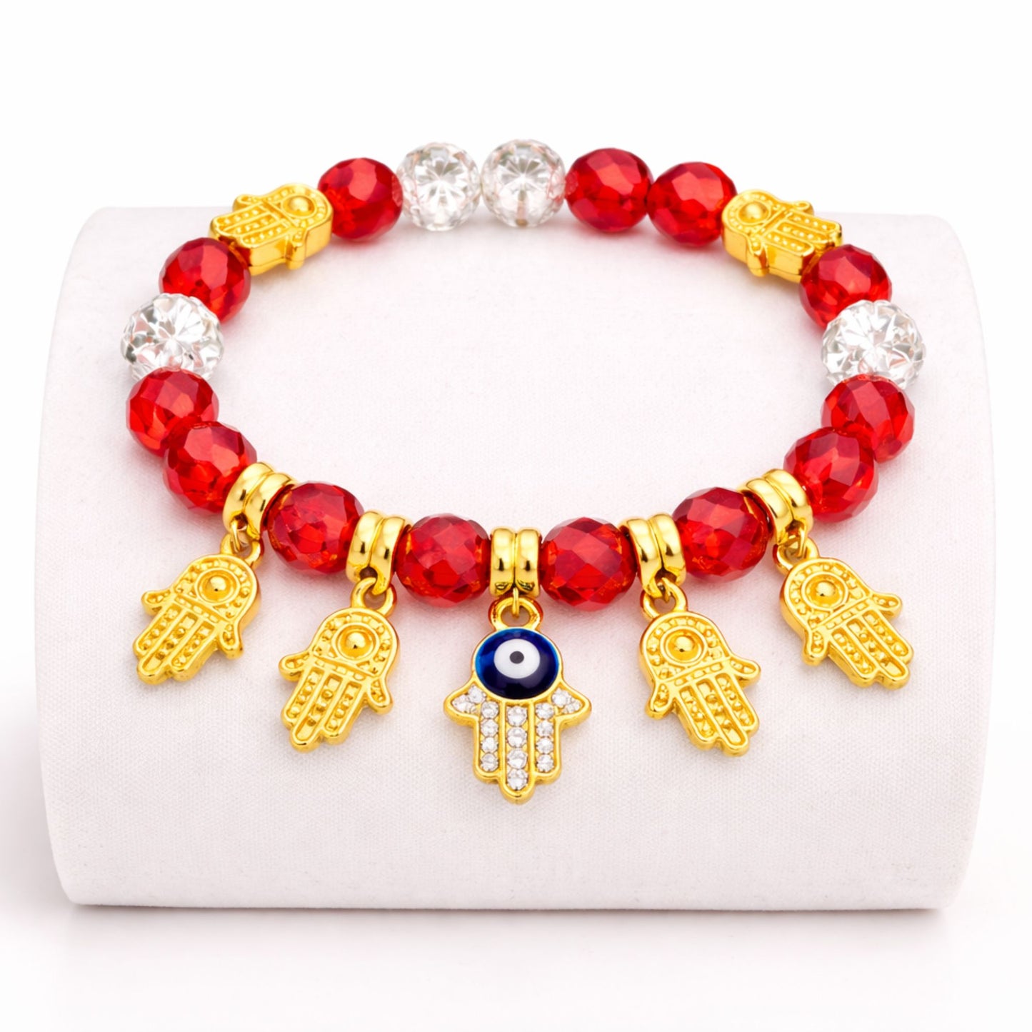 Crystal Beaded Bracelet Hamsa Hand Evil Eye Charm Gold Tone product image 20