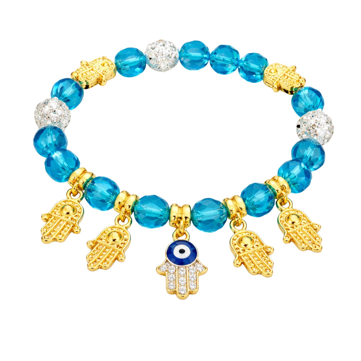Crystal Beaded Bracelet Hamsa Hand Evil Eye Charm Gold Tone product image 22