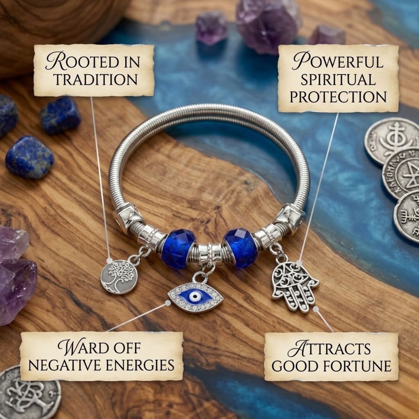 2.2" Diameter Protective Evil Eye & Hamsa Charm Bracelet product image 5