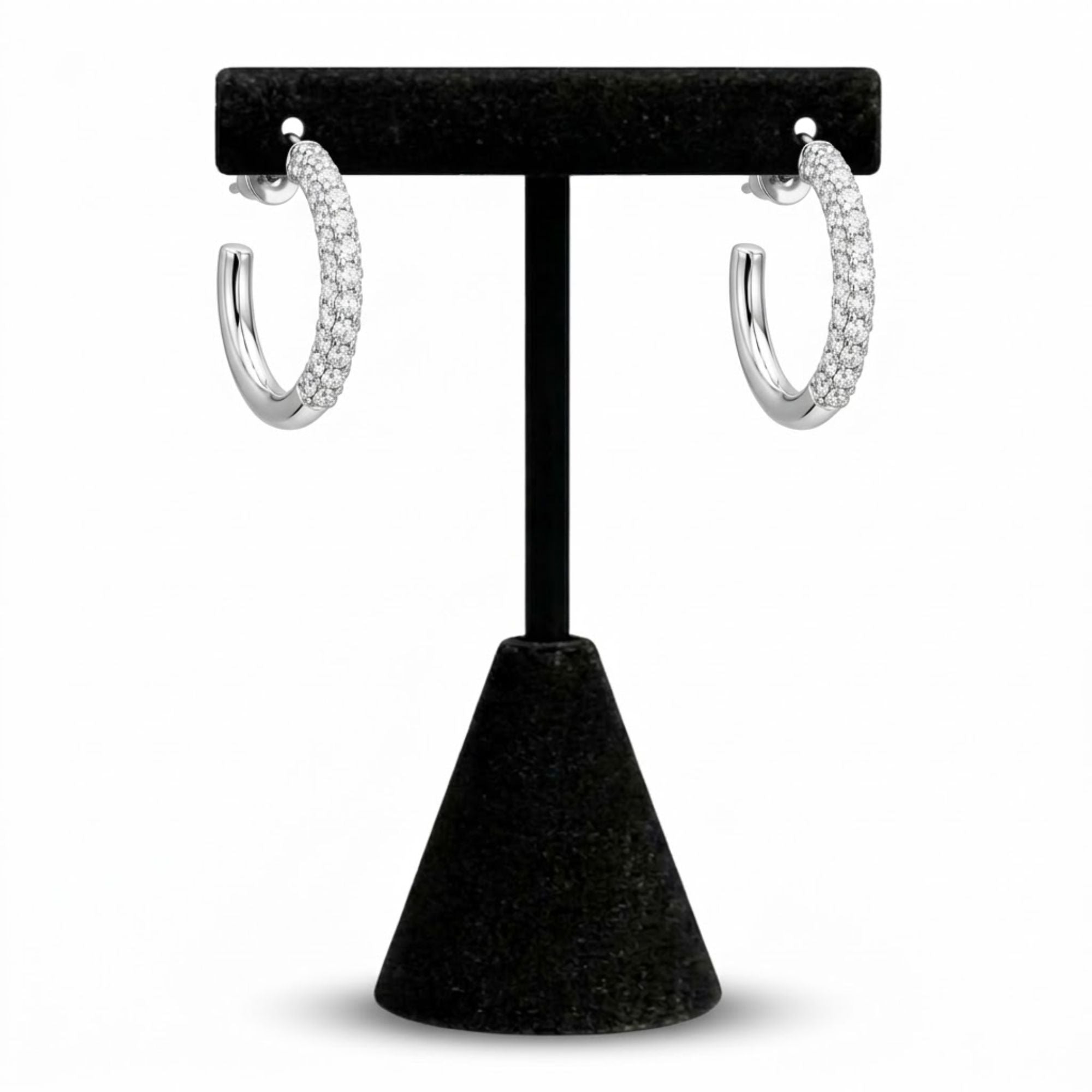 0.75" Silver Crystal Hoop Earrings for Women Elegant Daily Wear main product image