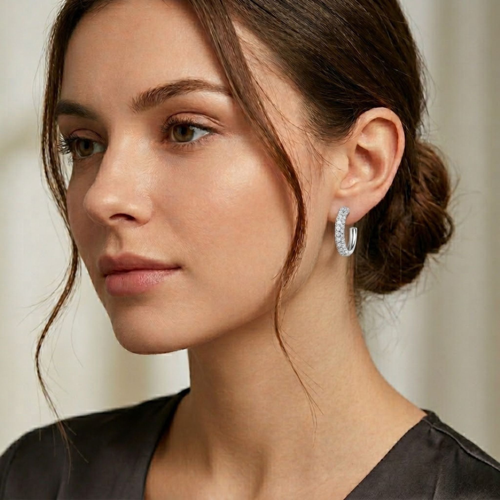0.75" Silver Crystal Hoop Earrings for Women Elegant Daily Wear lifestyle use image