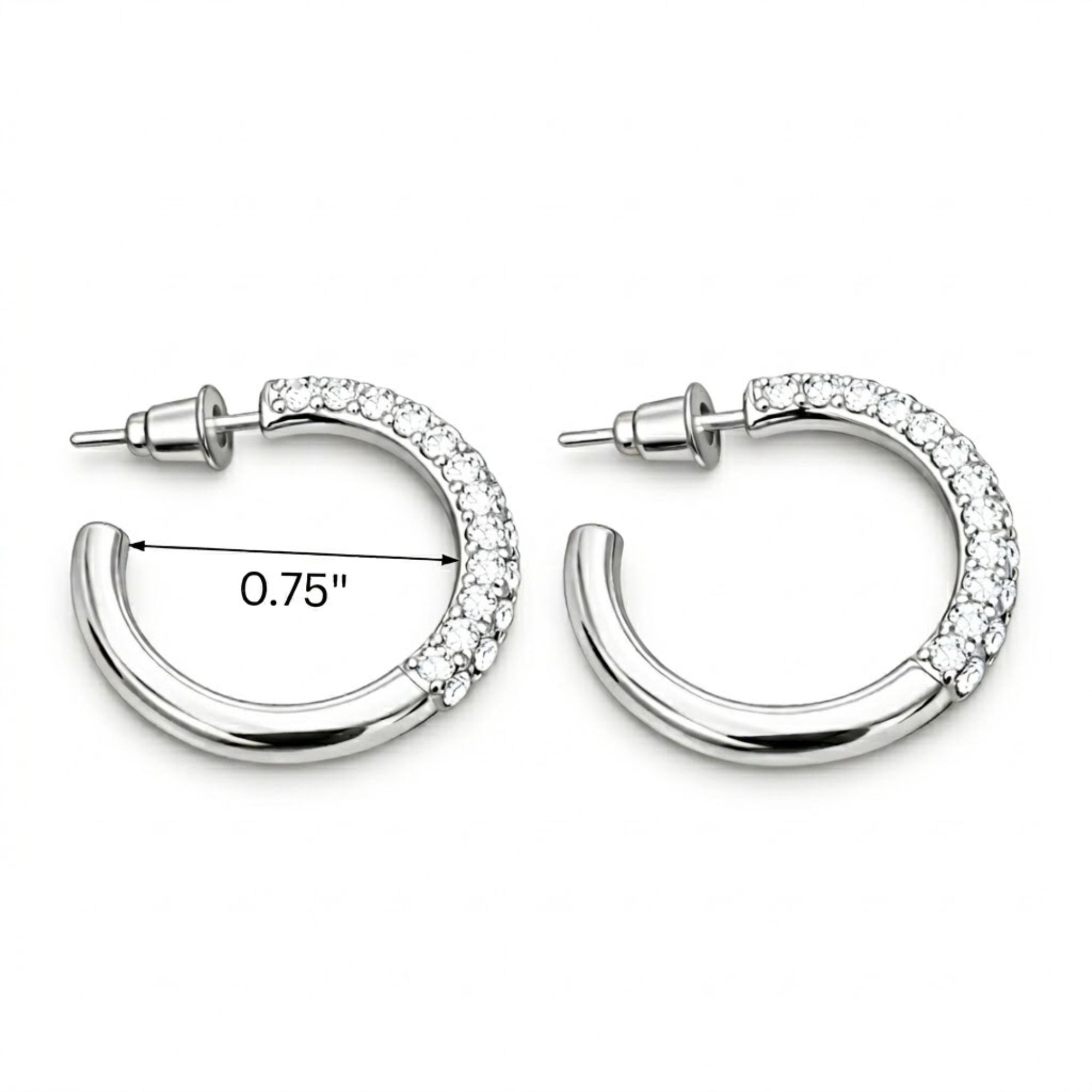0.75" Silver Crystal Hoop Earrings for Women Elegant Daily Wear product detail image