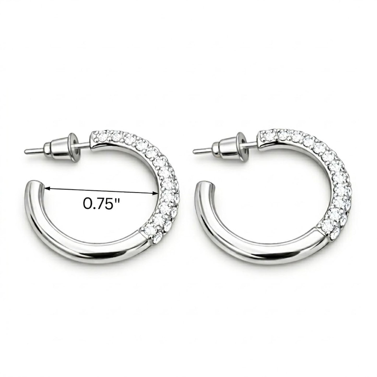 0.75" Silver Crystal Hoop Earrings for Women Elegant Daily Wear product detail image