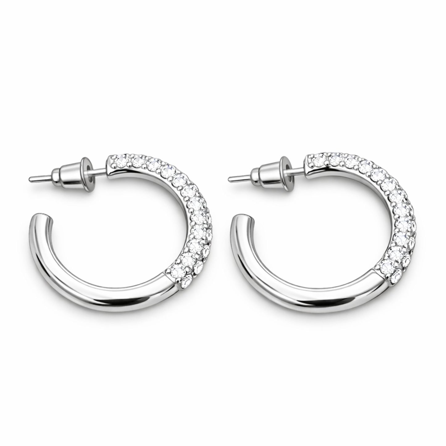 0.75" Silver Crystal Hoop Earrings for Women Elegant Daily Wear size and feature image