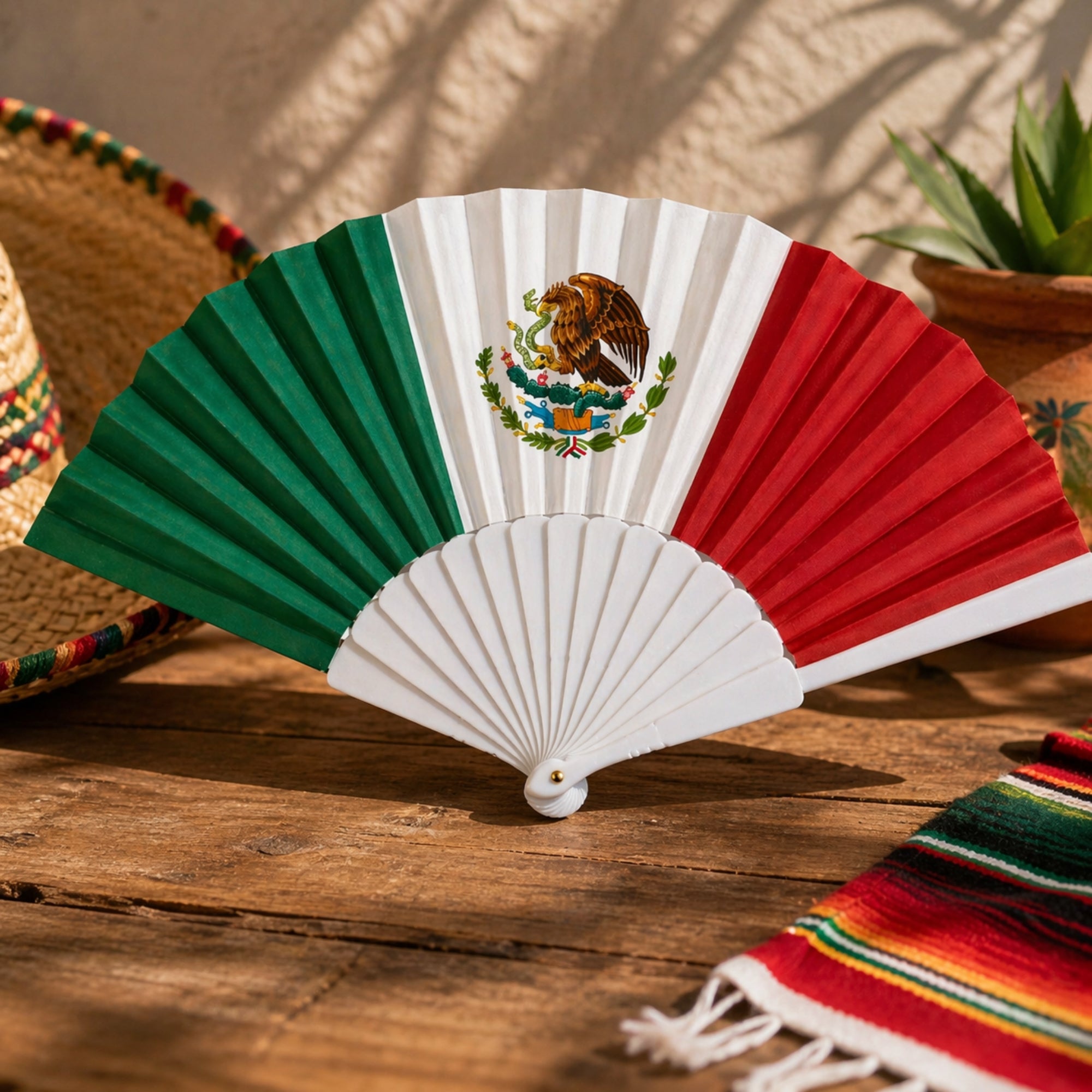 Mexico Flag Folding Hand Fan Portable Cooling Accessory Souvenir size and feature image