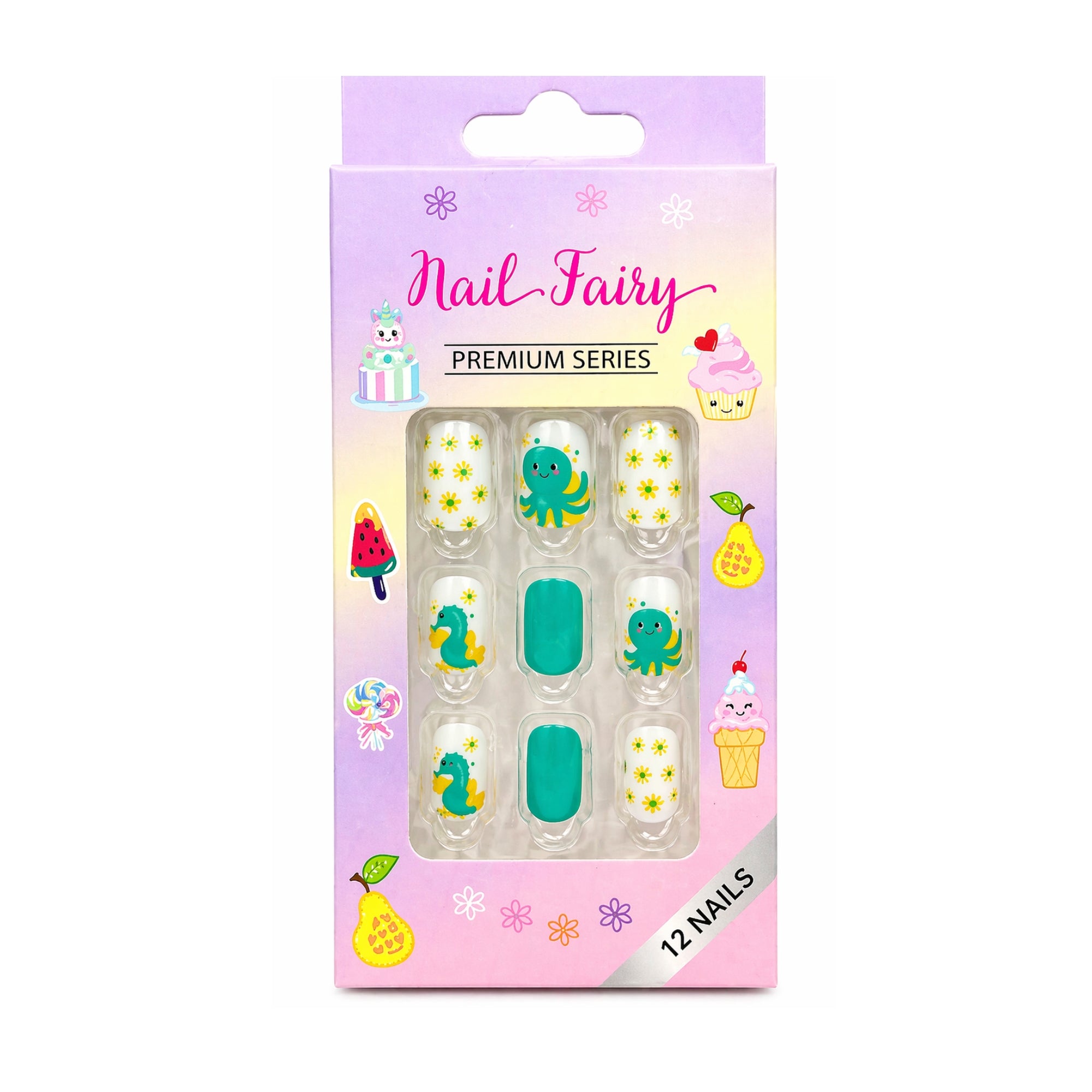 12 Pieces Kids Press On Nails Set Cute Reusable Designs Artificial Nails product detail image