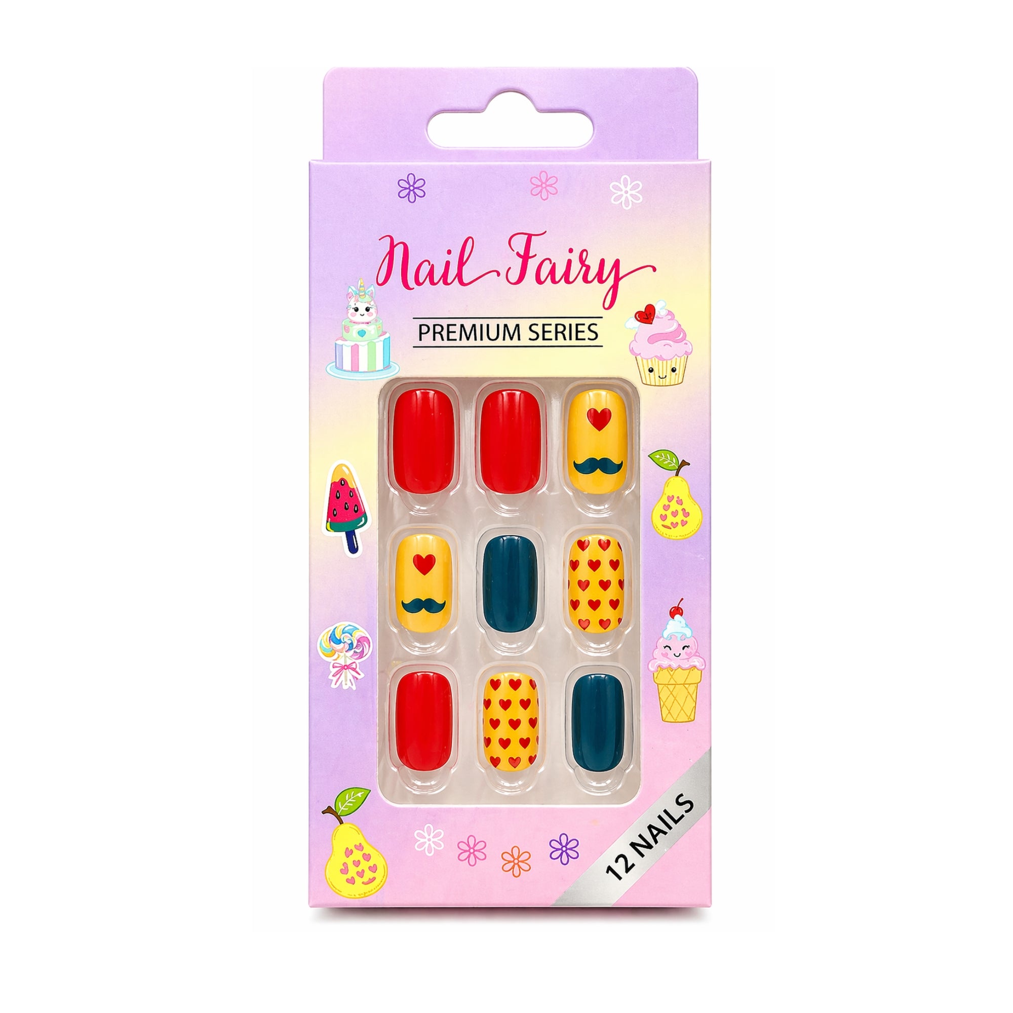 12 Pieces Kids Press On Nails Set Cute Reusable Designs Artificial Nails main product image