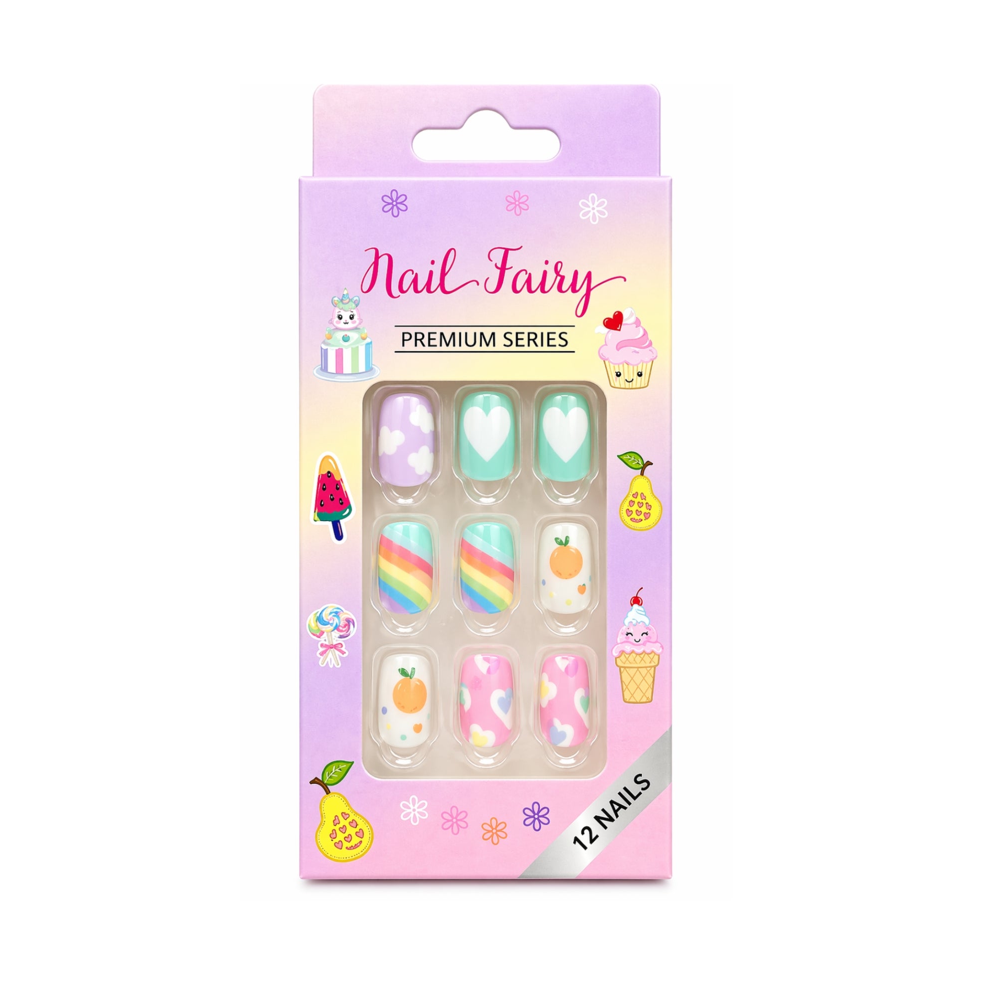 12 Pieces Nails Set Kids Press Cute Reusable Designs Artificial Nails product detail image