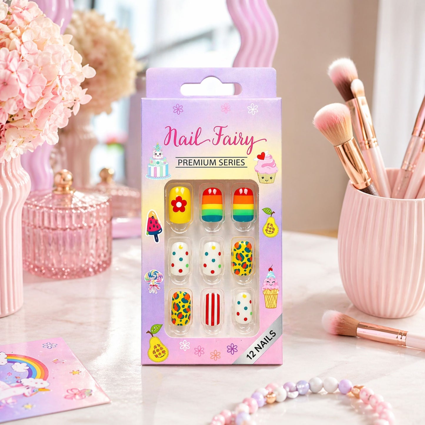 12 PCS Cute Mix Press On Nail Fairy Artificial Nails Set