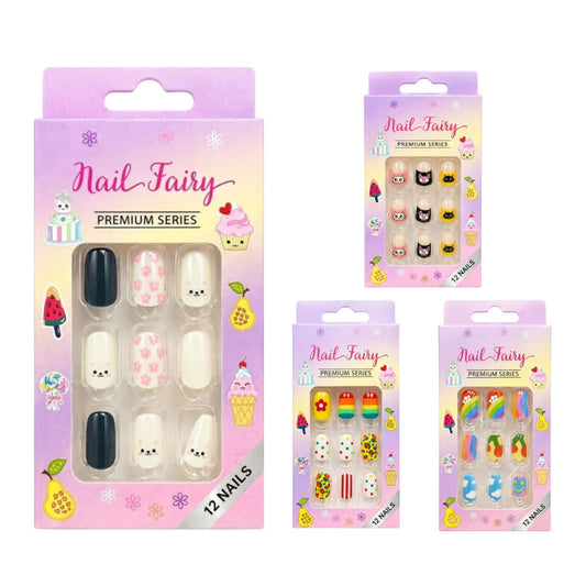 Set of Nail Fairy nail art packaging with various designs on a white background