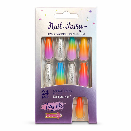 24 PCS Nail Fairy Rainbow Ombre Press On Artificial Nails Set