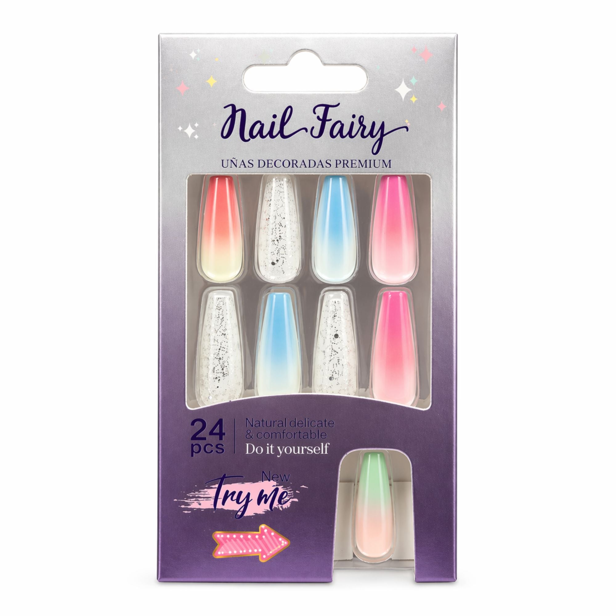 24 PCS Nail Fairy Pastel Ombre Artificial Nails Set main product image