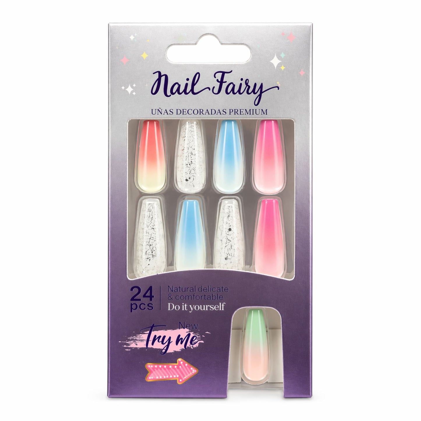 Nail Fairy 24 PCS Pastel Ombre Press On Artificial Nails Set