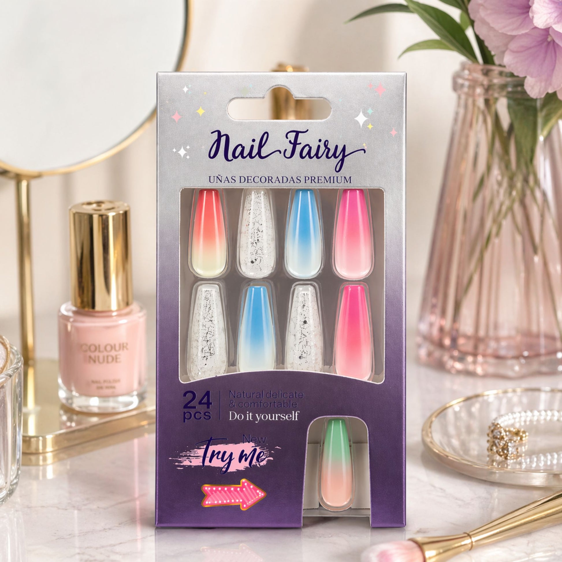 Nail Fairy Artificial Nails 24 PCS Pastel Ombre Set