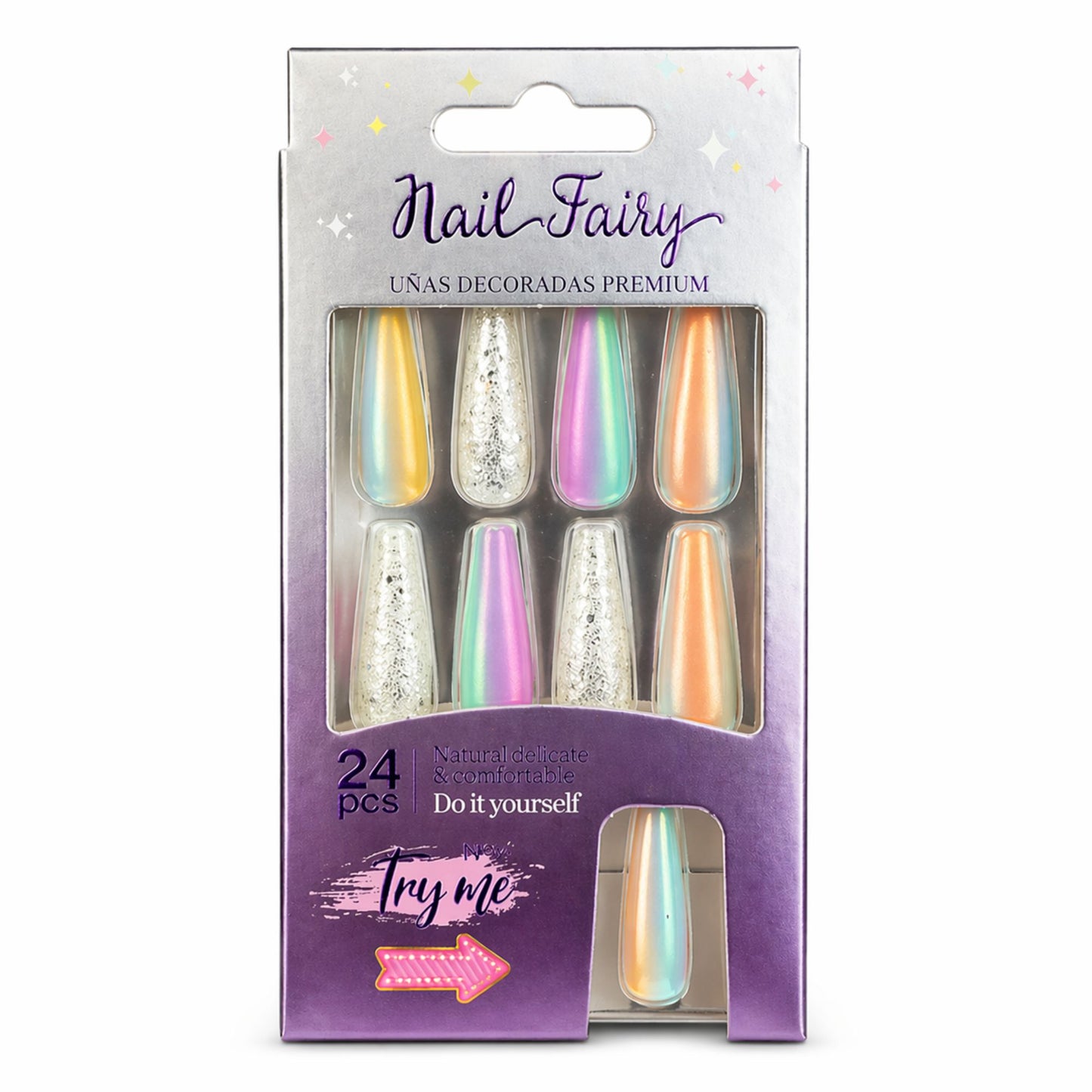 24 PCS Nail Fairy Chrome Ombre Artificial Nails Set