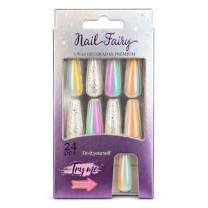 24 PCS Nail Fairy Chrome Ombre Artificial Nails Set