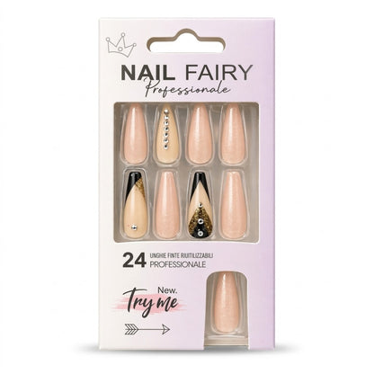 24 PCS Press On Nails Set Long Coffin Reusable Designer Style