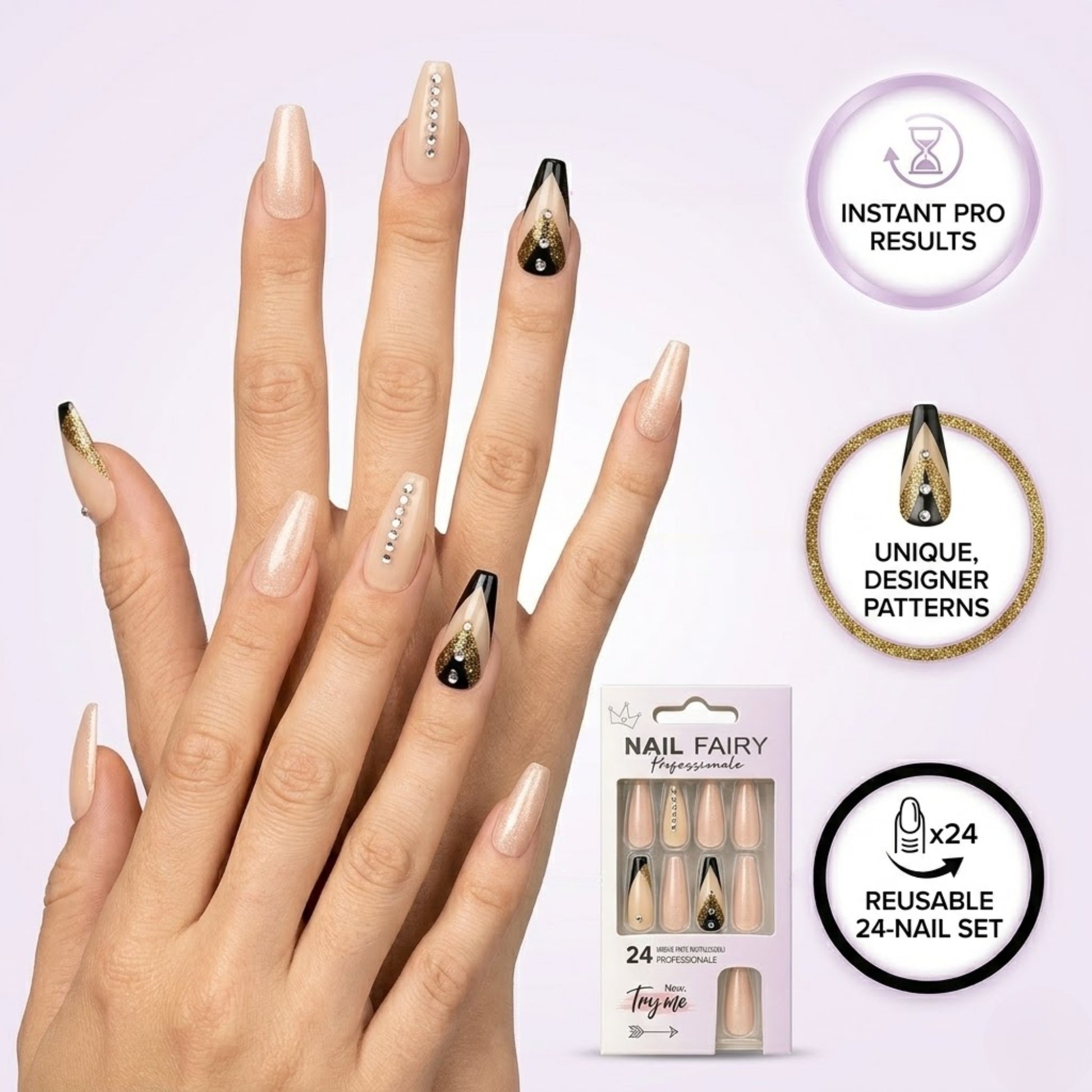 Long Coffin 24 PCS Press On Nails Set Reusable Designer Look