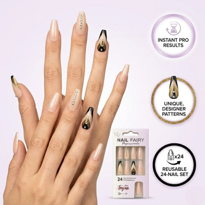 Long Coffin 24 PCS Press On Nails Set Reusable Designer Look
