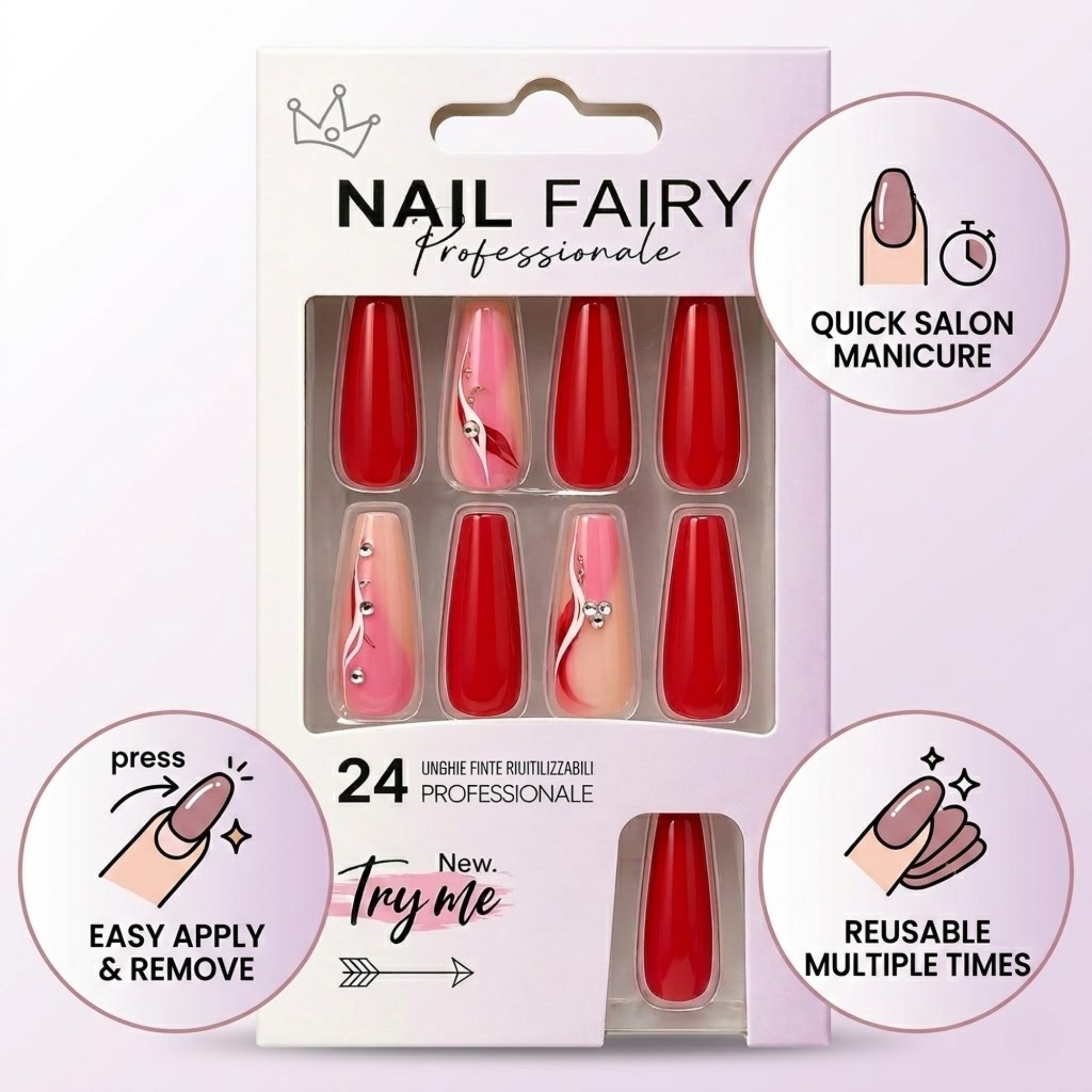 24 PCS Press On Nails Kit Reusable Salon Style Easy Apply Set Artificial Nails product detail image
