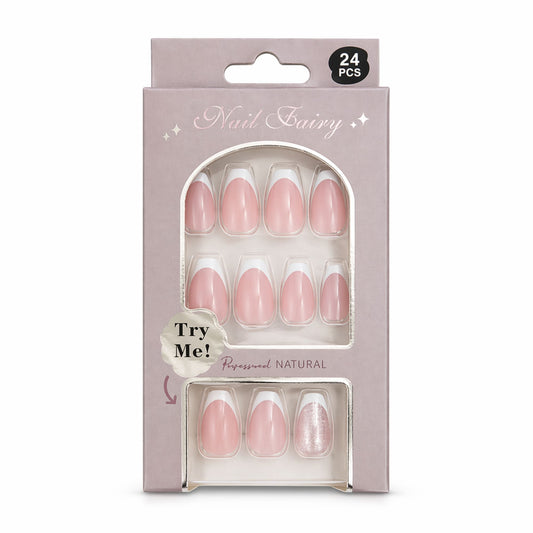 24 PCS Nail Fairy French Tip Pink Artificial Nails Set main product image
