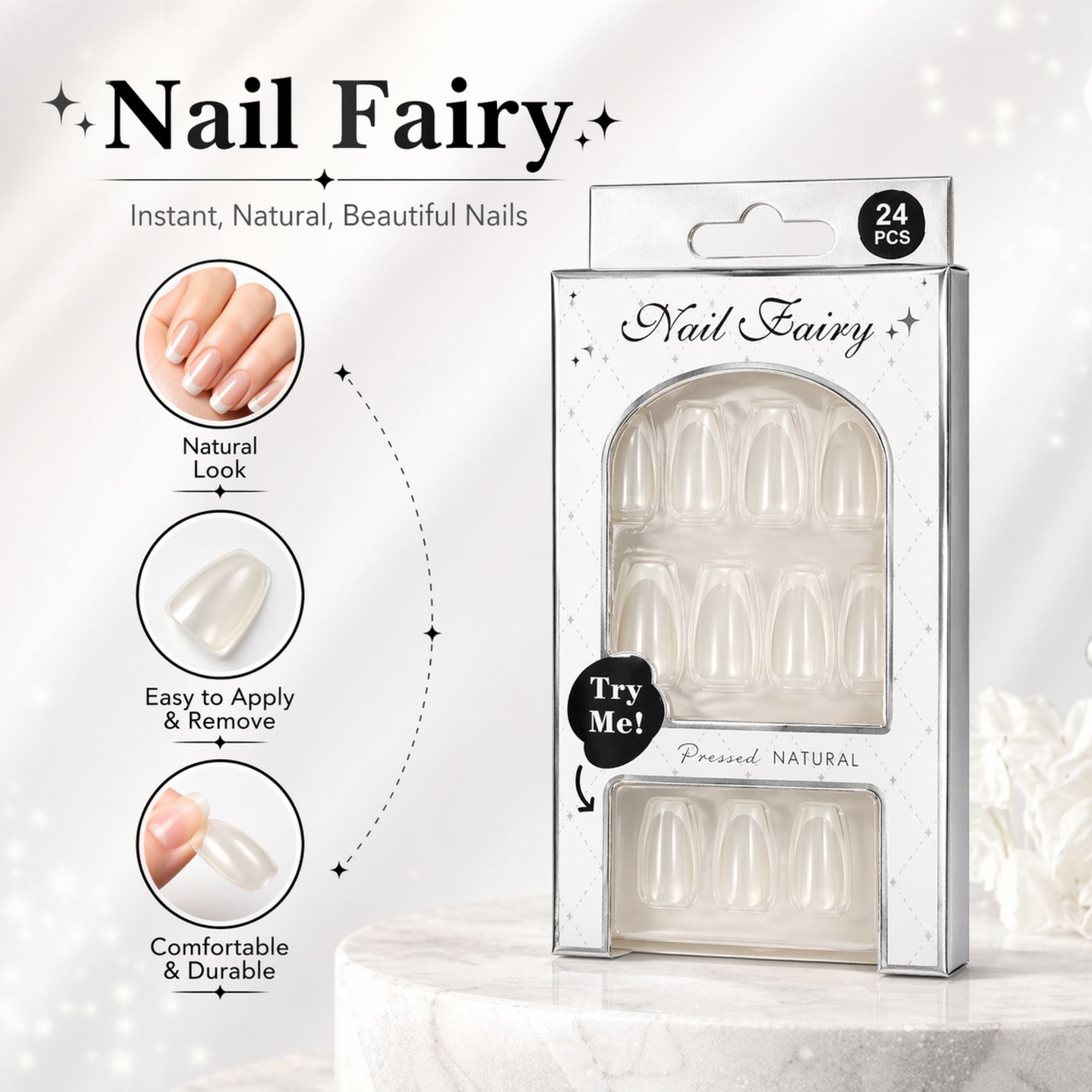 24 PCS Nail Fairy Natural Press On Artificial Nails Set product detail image