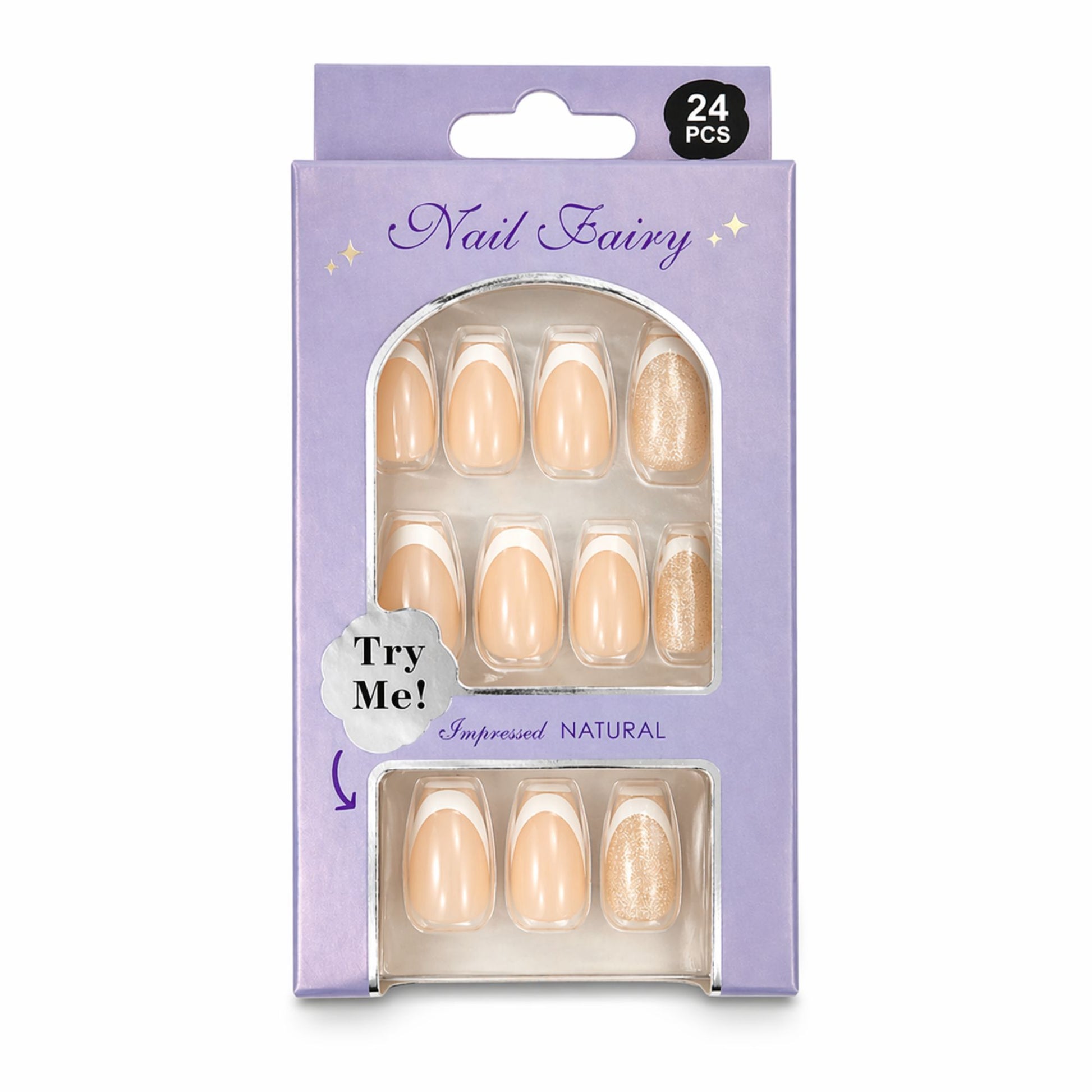 24 PCS Nail Fairy Nude French Tip Press On Artificial Nails Set