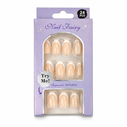 24 PCS Nail Fairy Nude French Tip Press On Artificial Nails Set