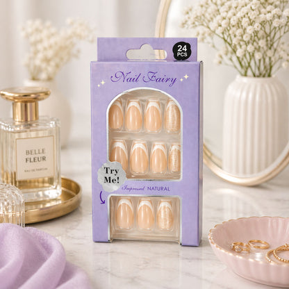 24 PCS Nude French Tip Nail Fairy Press On Artificial Nails Set