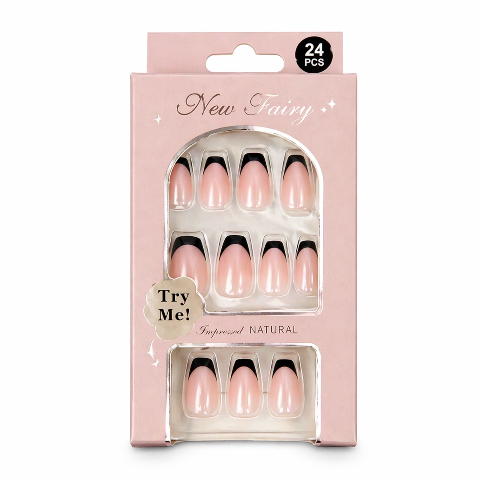 24 PCS Nail Fairy Black Tip Press On Artificial Nails Set main product image