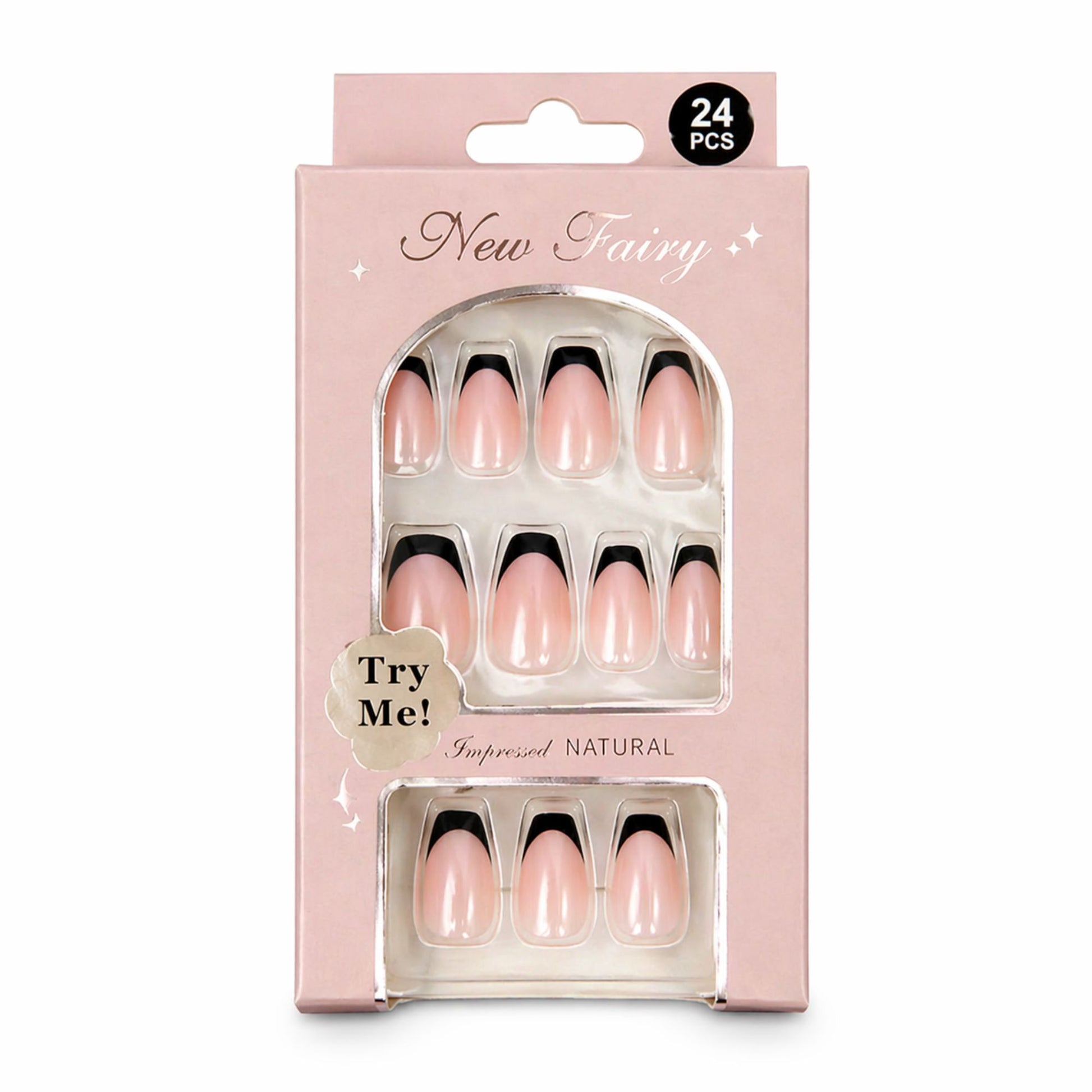 24 PCS Nail Fairy Black Tip Press On Artificial Nails Set