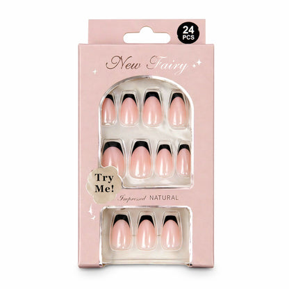 24 PCS Nail Fairy Black Tip Press On Artificial Nails Set