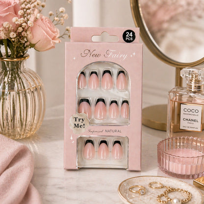 Nail Fairy Artificial Nails 24 PCS Black Tip Press On Set