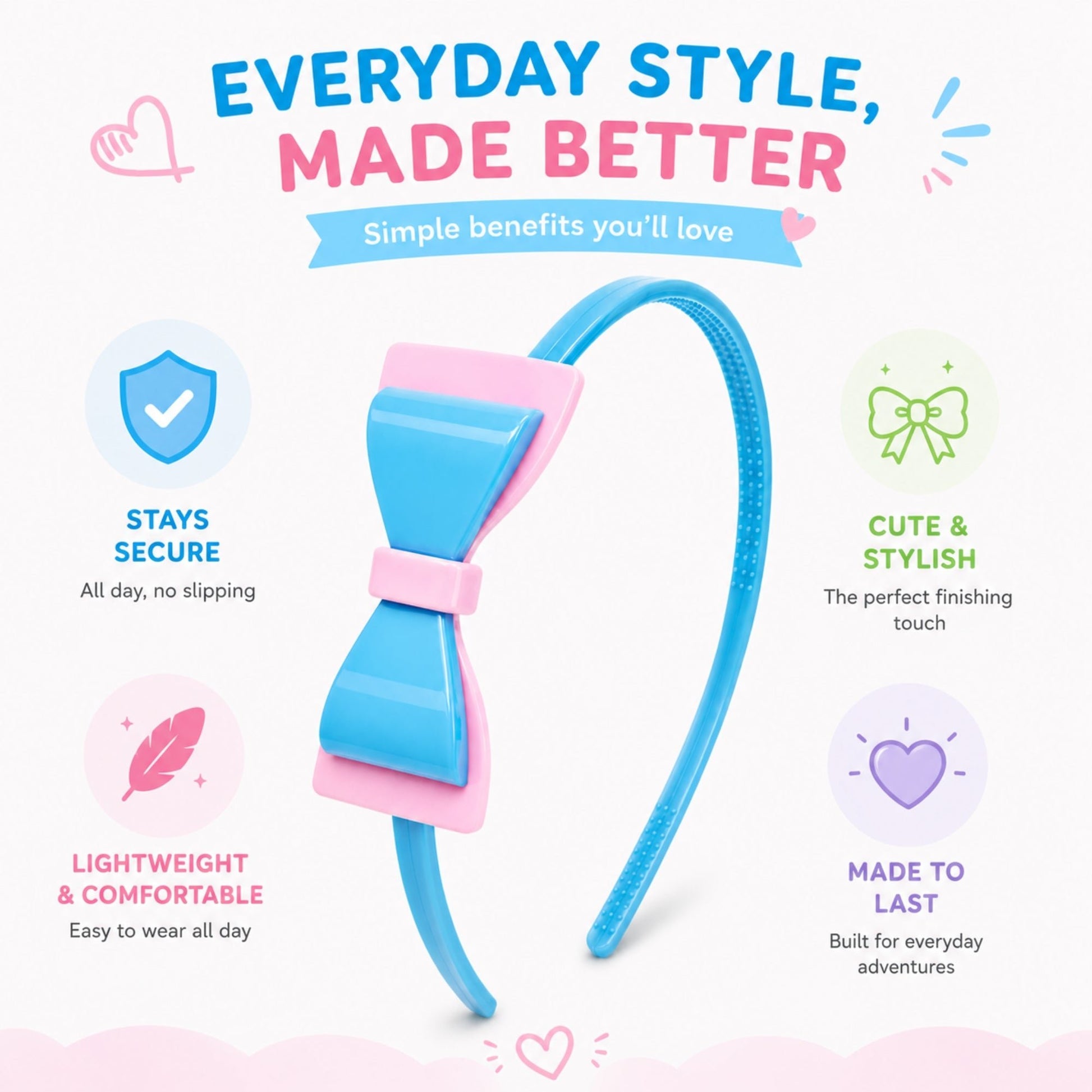 Lightweight Glossy Bow Headband for Hair Control