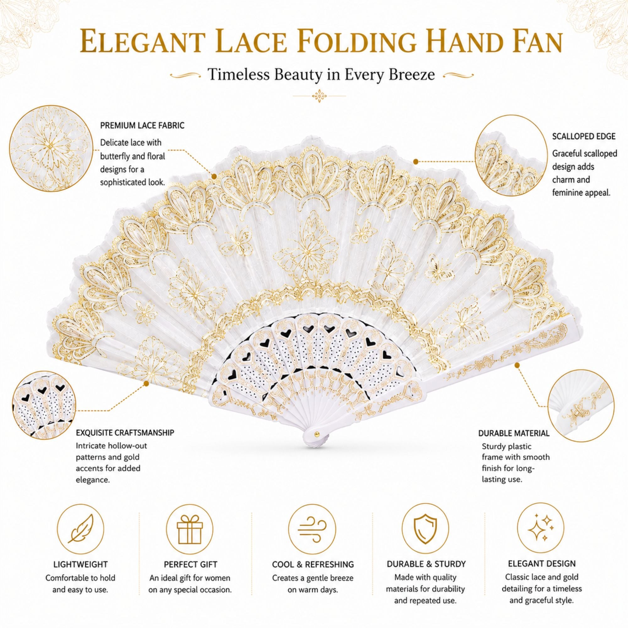 Lightweight Folding Hand Fan for Women Use