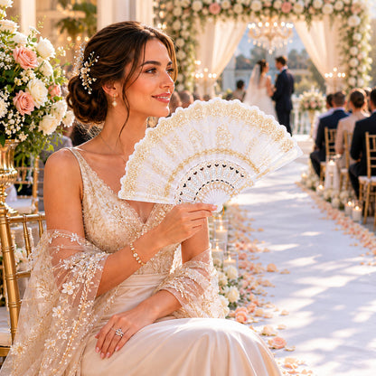 Classic Lace Hand Fan for Weddings and Travel
