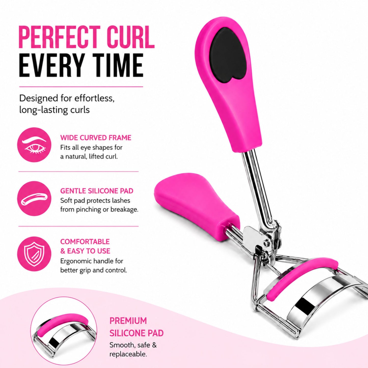 Long-Lasting Curl Stainless Steel Eyelash Curler for Women