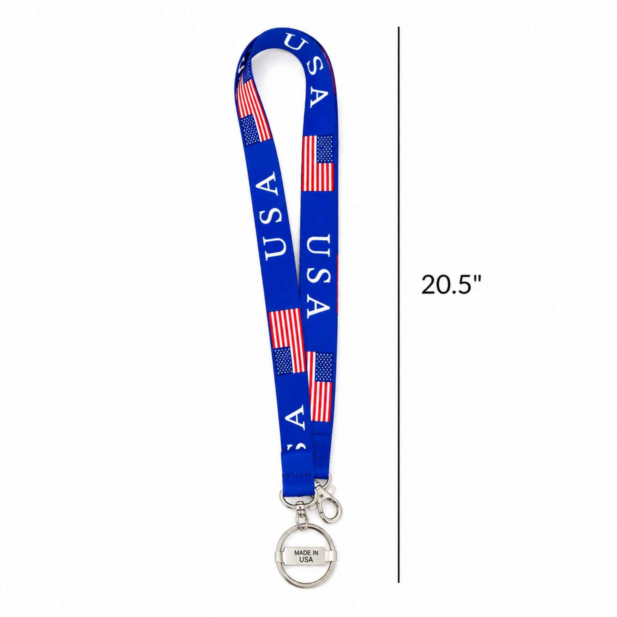 USA Flag Lanyard with Swivel Hook & Key Ring for ID Badge