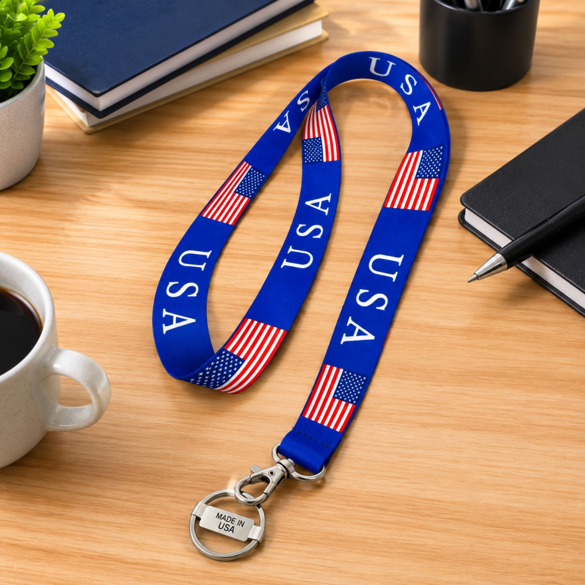 USA Flag Neck Lanyard with Key Ring & Swivel Hook for ID Badge